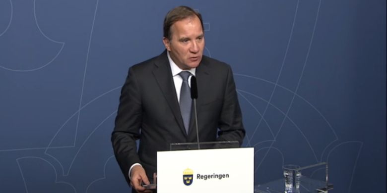 Stefan Löfven vid pressträff på Rosenbad. Foto: skärmdump från regeringen.se