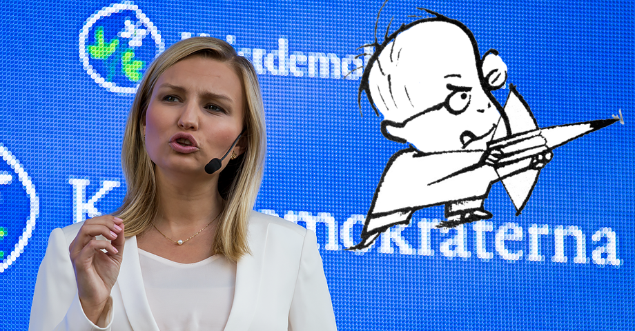 Kristdemokraternas partiledare Ebba Busch Thor gestikulerar under ett tal i Almedalen