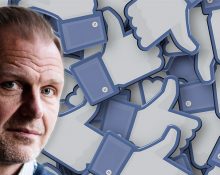 Chefredaktör Jonas Nordling omgiven av Facebooks tummar