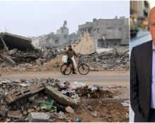 Ruiner i Gaza och Morgan Johansson.