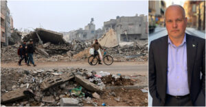 Ruiner i Gaza och Morgan Johansson.
