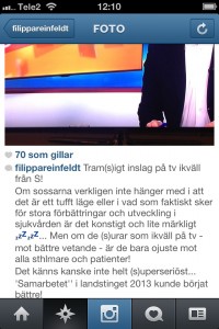 Kommentar, Filippa Reinfeldts Instagramkonto, 9/1 2013
